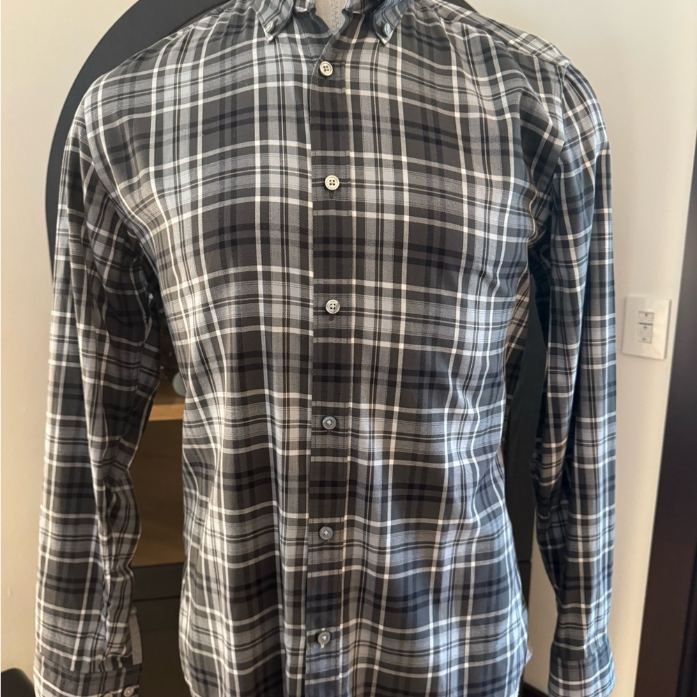 Hugo Boss Black and White Plaid Button Down Shirt